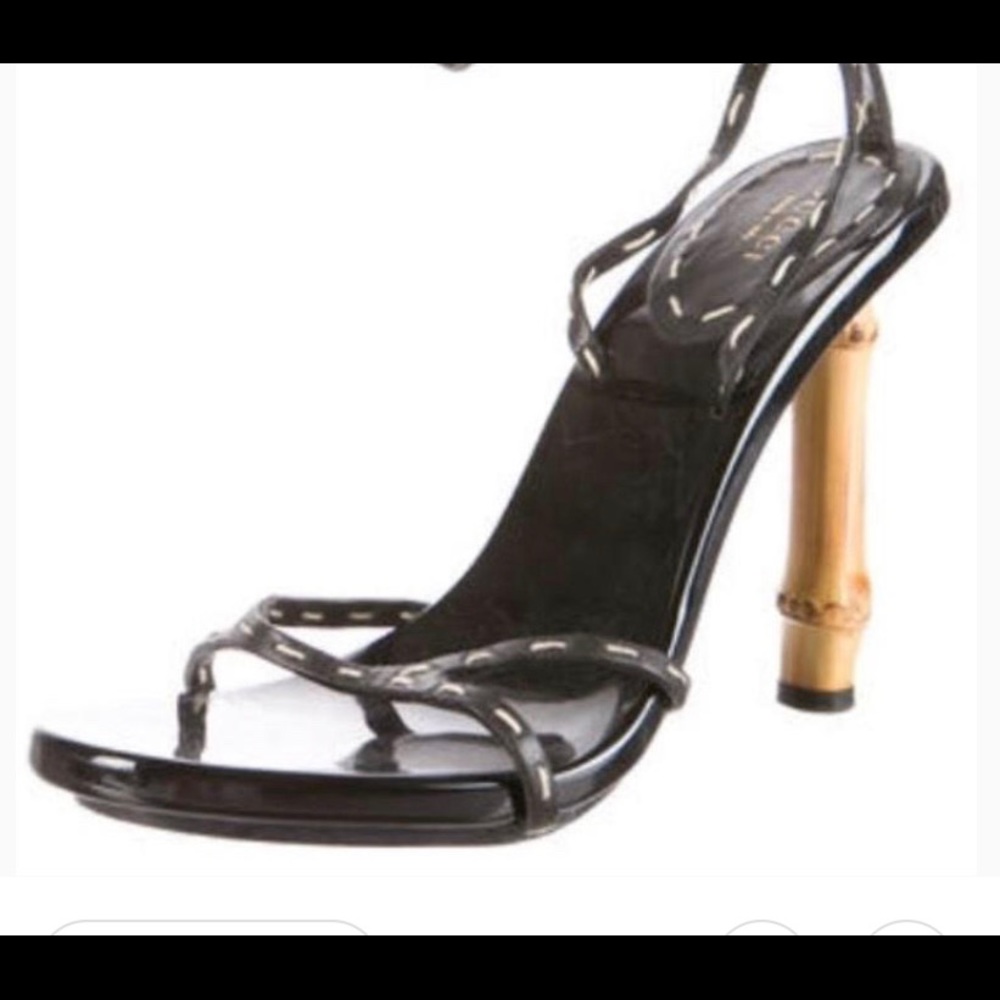 Gucci by Tom Ford Bamboo Heeled Ankle Wrap Sandals